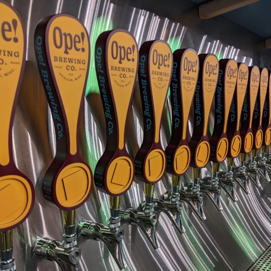 Tap handles at a brewery